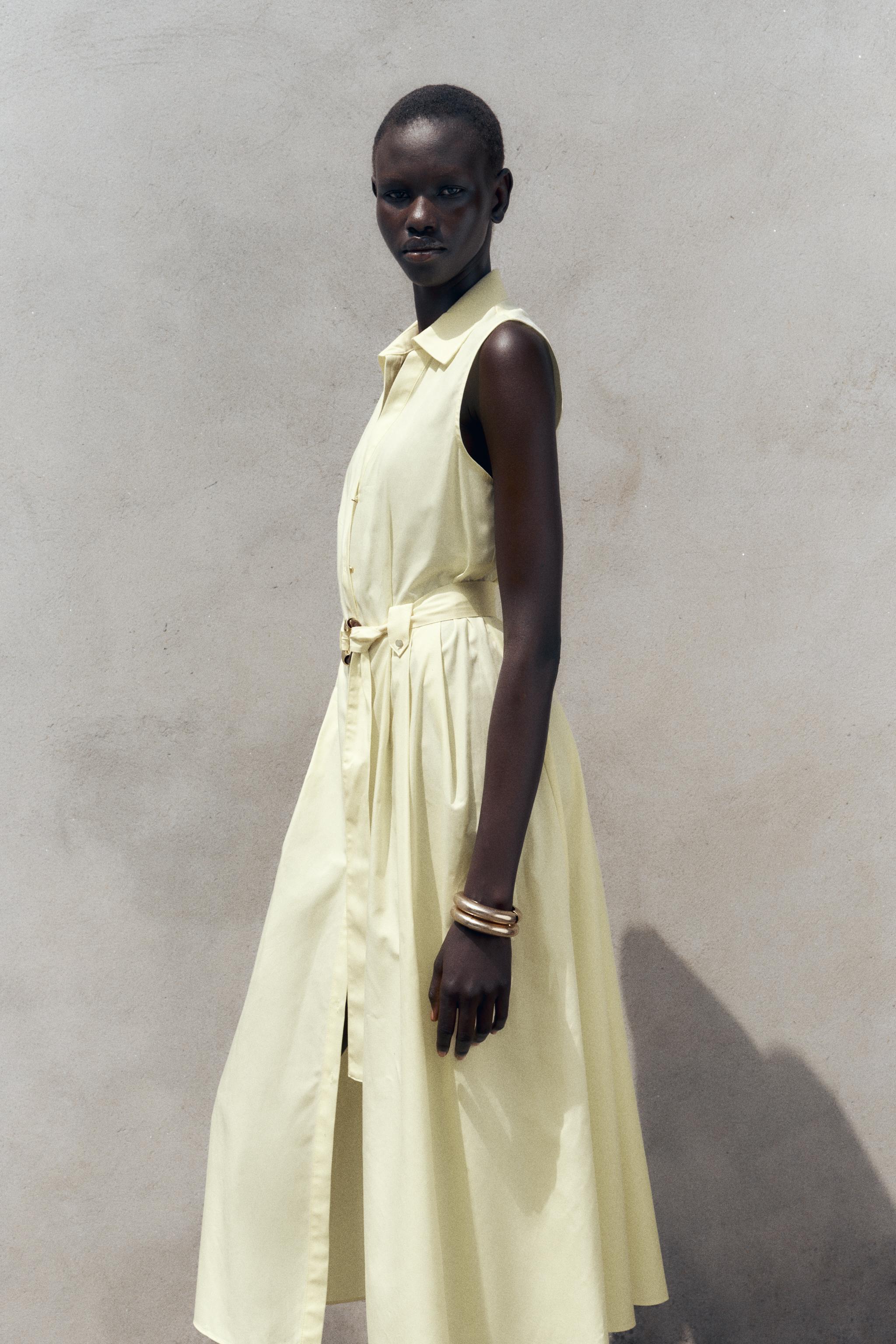 BELTED POPLIN MIDI DRESS